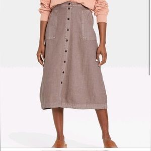 NWOT - Women's Button-Front Utility MIDI Skirt Brown - XXL